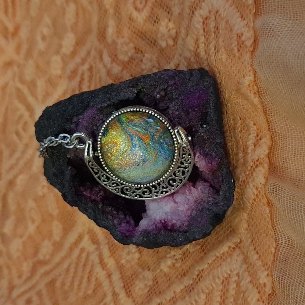 Duel Sided Fluid Art Moon Necklace 🌙